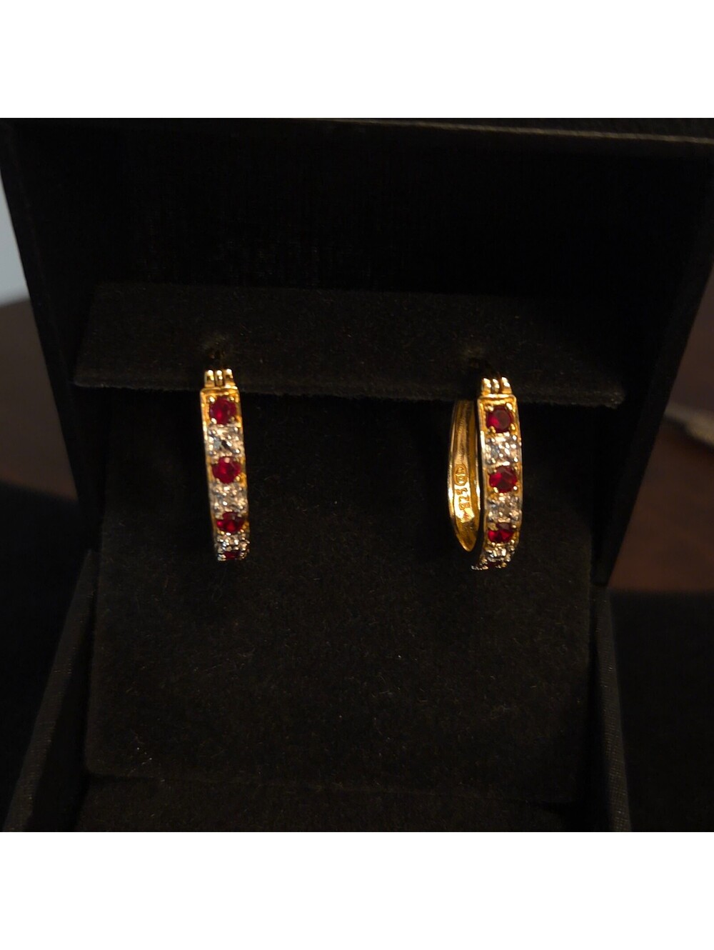 Gold over Sterling Silver Red CZ Earrings